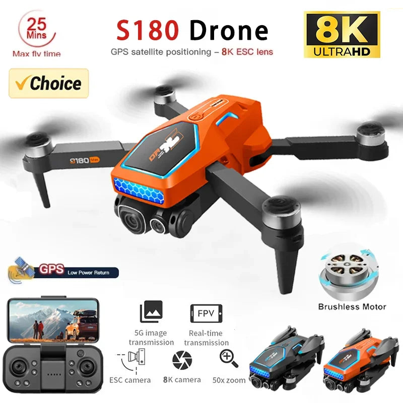 S180 RC GPS Drone Professional With 8K Camera HD  WIFI 5G 360 ° Obstacle Avoidance Dual Brushless Motor Foldables Quadcopter Toy