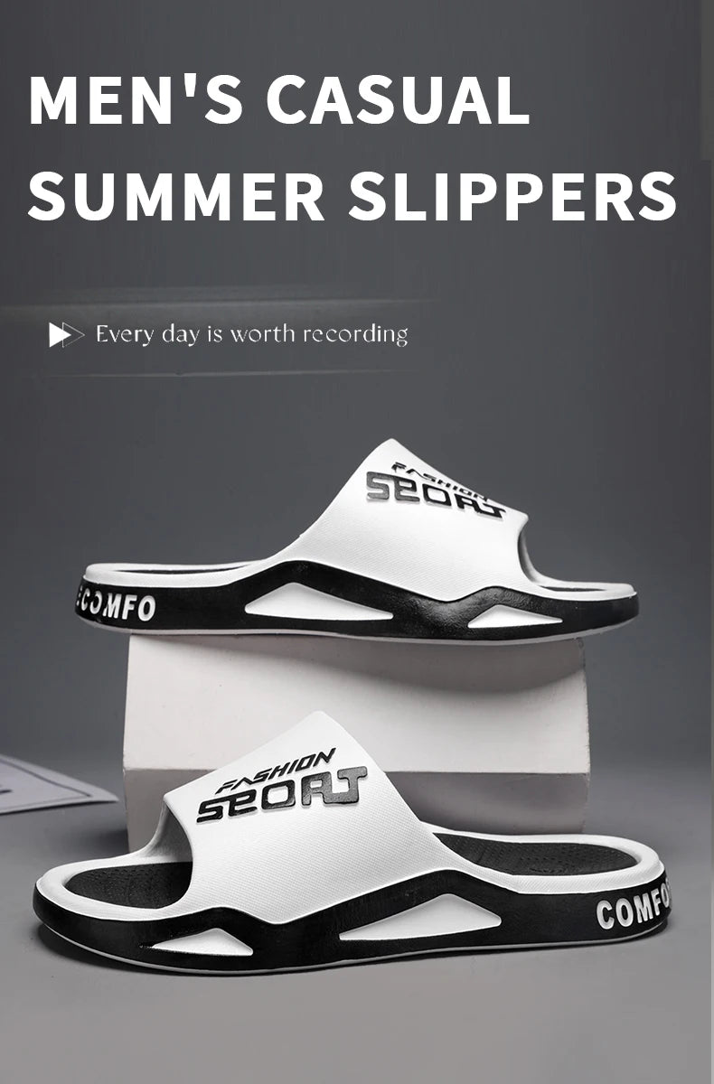 Fashion&Sports Men's Summer Slippers Anti-slip PVC Durable Slipper Outdoor Beach Flip Flops for Men Household Comfortable Shoes