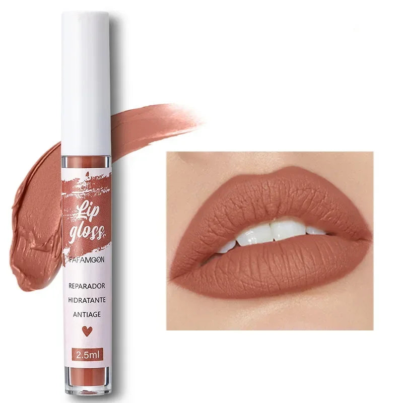 Impermeável veludo fosco brilho labial nu para mulheres, duradouro, copo antiaderente, vermelho nu, batom líquido, maquiagem, beleza, cosméticos sexy